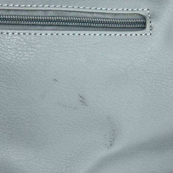 Womens Light Blue Leather Tote Bag with Front Pockets Gold Hardware Shoulder Bag - Picture 5 of 10